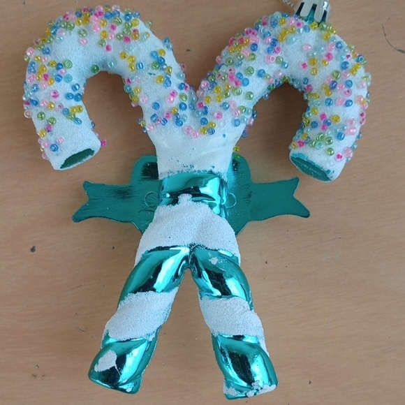 Festive Blue and White Candy Cane Ornament - Picture 3 of 3